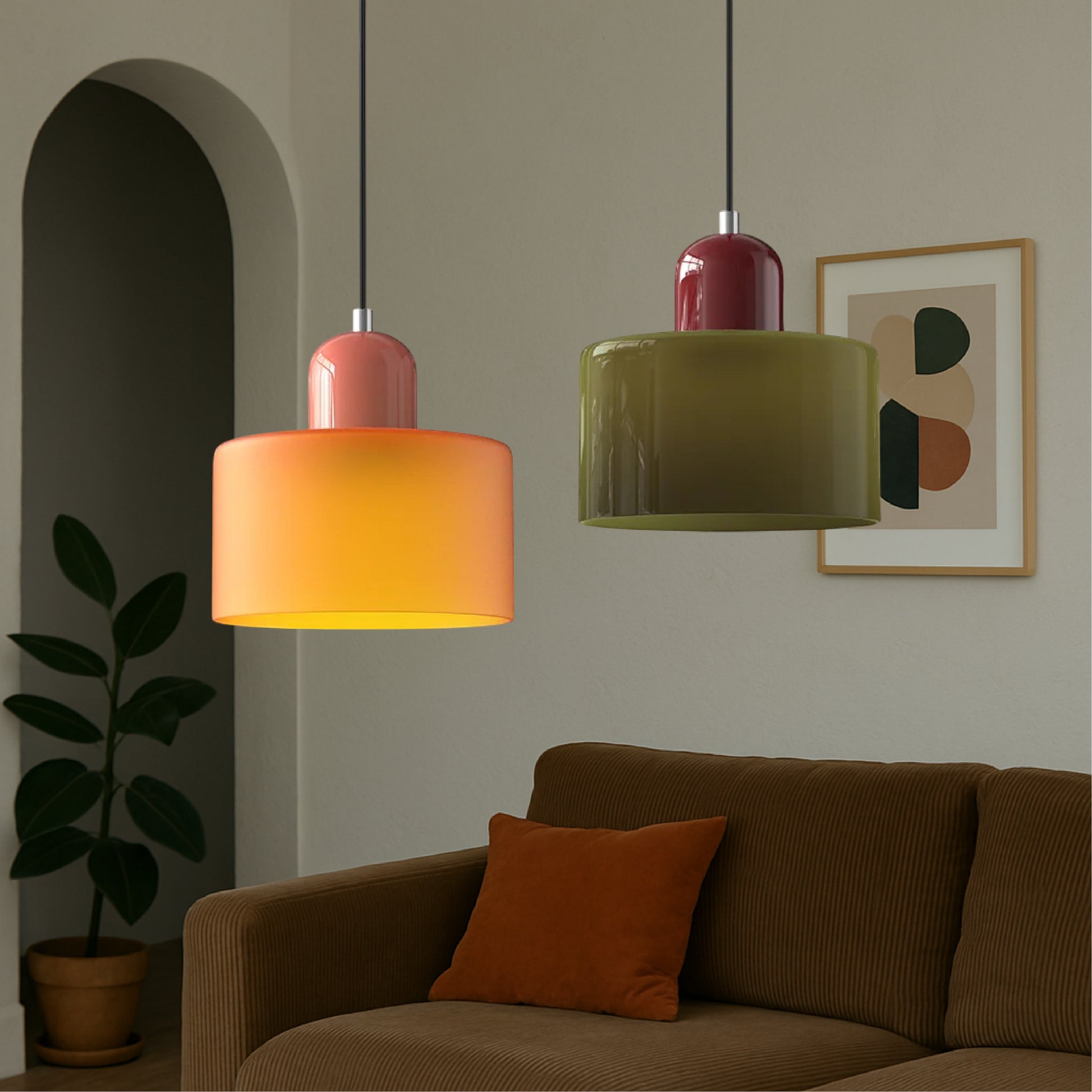 Round Coloured Glass Pendant Light