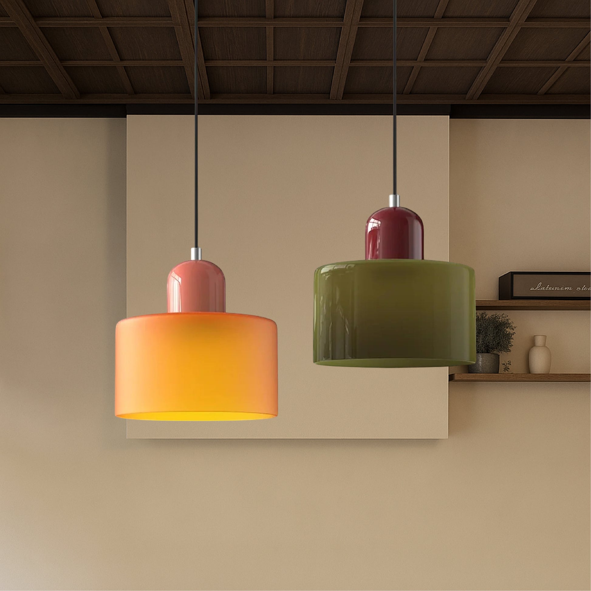 Round Coloured Glass Pendant Light